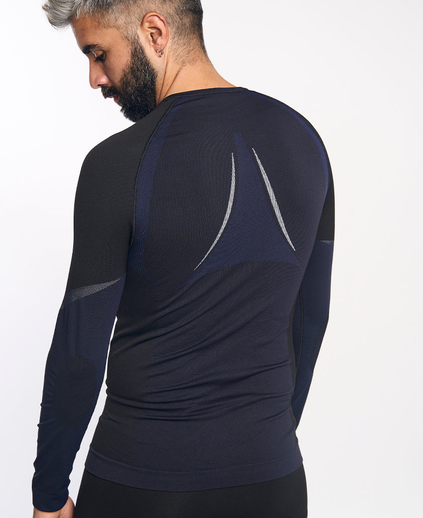 Tee-shirt manches longues homme NORTH double couche noir et bleu marine