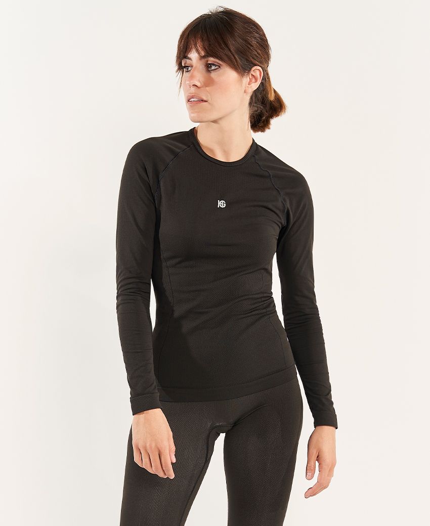Tee-shirt manches longues femme BASIS noir