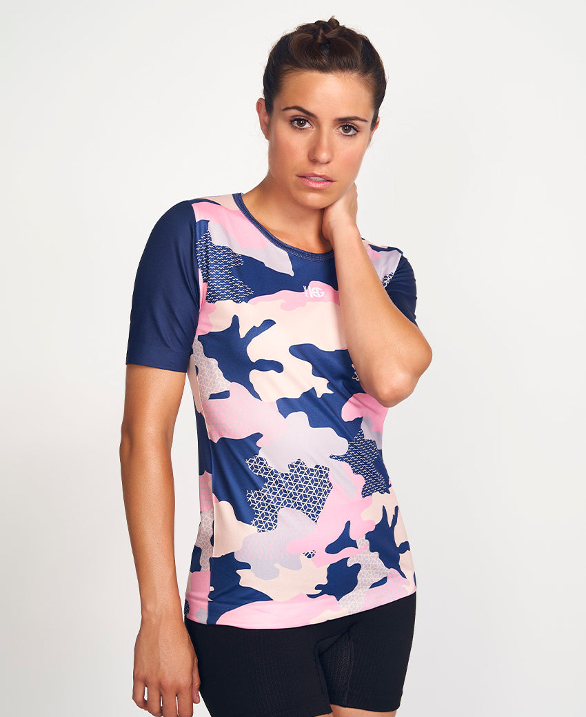 Tee-shirt ACTIVE TROOPER femme imprimé bleu et fuchsia