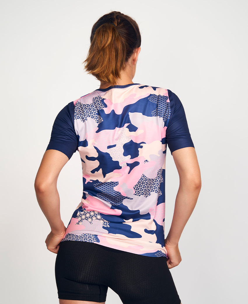 Tee-shirt ACTIVE TROOPER femme imprimé bleu et fuchsia