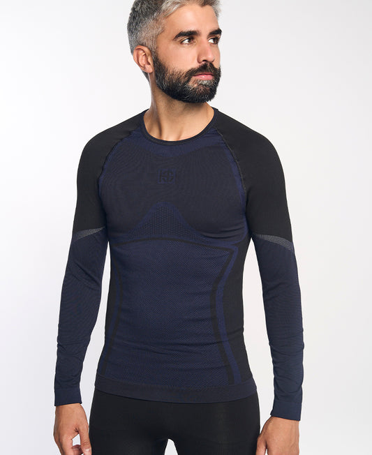 Tee-shirt manches longues homme NORTH double couche noir et bleu marine