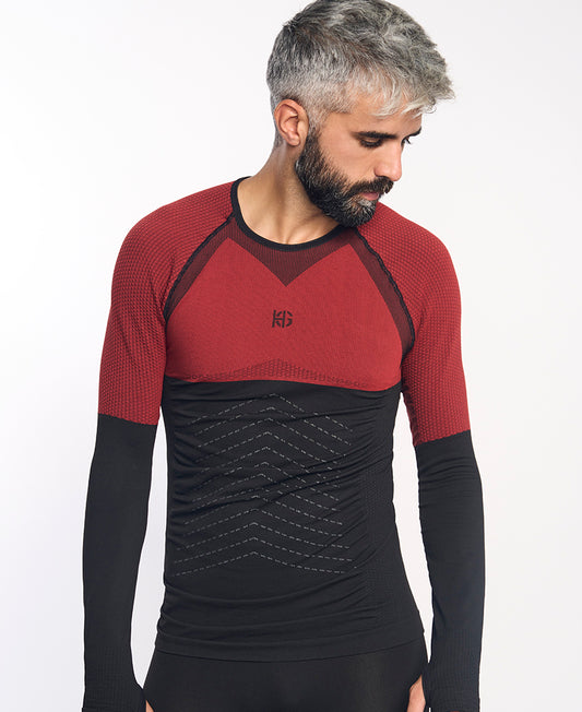 Tee-shirt manches longues homme ANDOYA Carbon noir et rouge