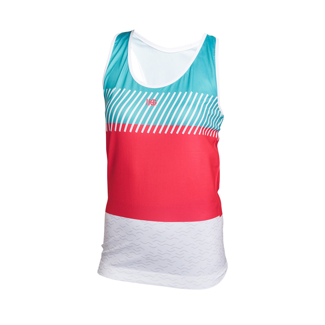 Tee-shirt sans manches imprimé RUNNING FLAG turquoise rouge et blanc