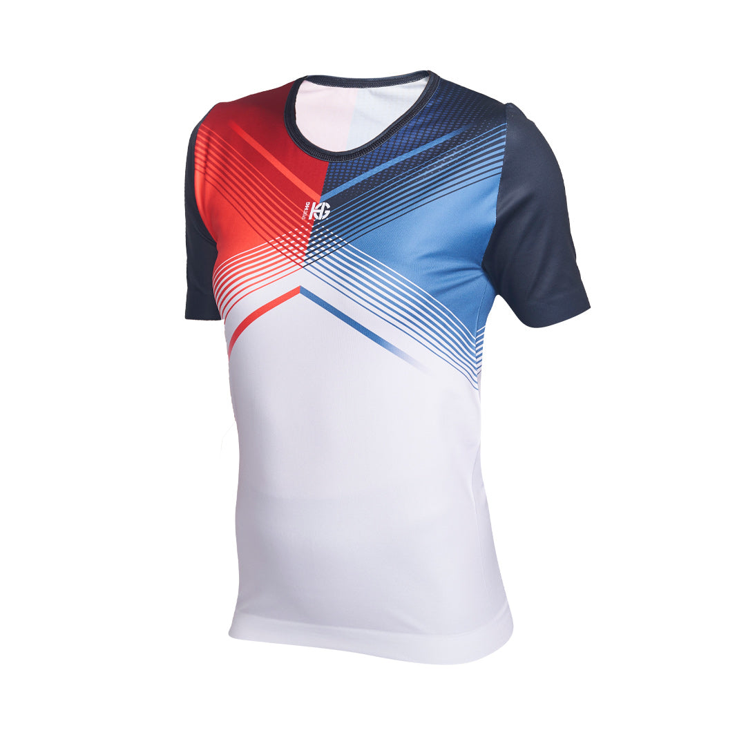 Tee-shirt DYNAMO femme imprimé rouge bleu et blanc